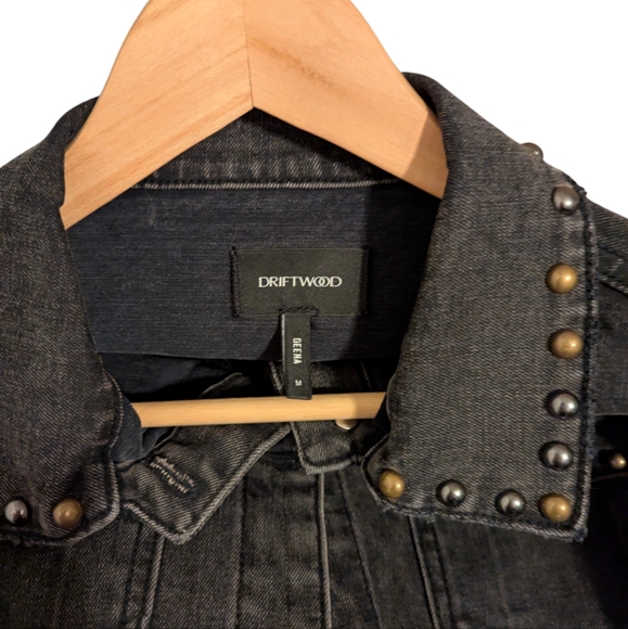 Driftwood Genna Studded Button Down Black Distress Denim Jacket Western Bronze - Picture 5 of 15